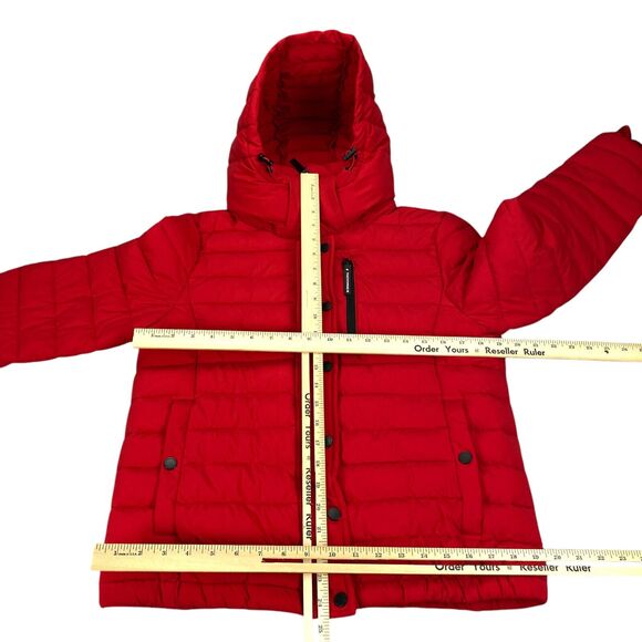 Bcbg Maxazria Quilted Puffer Jacket - Detachable Hood- Womens M Red Eco Friendly - Picture 15 of 16